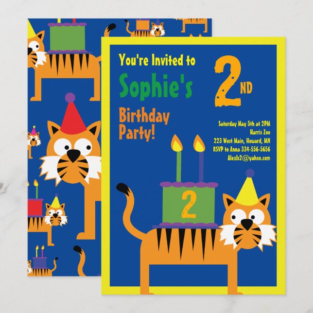 Invitaciones a la fiesta de cumpleaños de Tiger An (Anverso / Reverso)