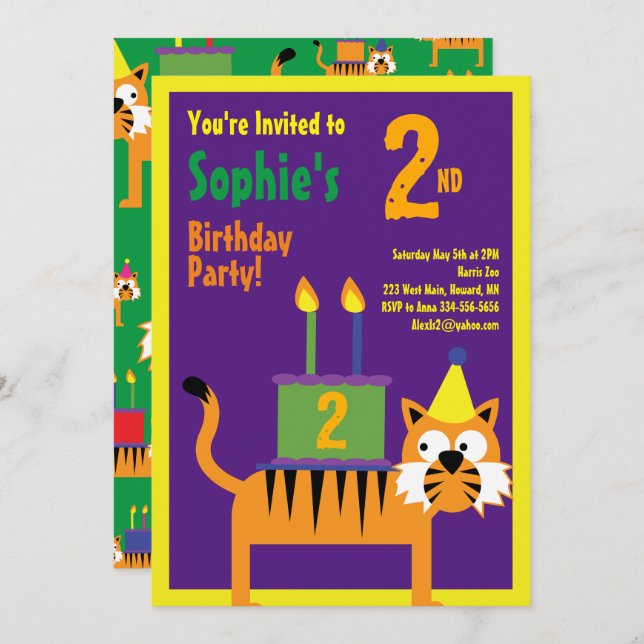 Invitaciones a la fiesta de cumpleaños de Tiger An (Anverso / Reverso)