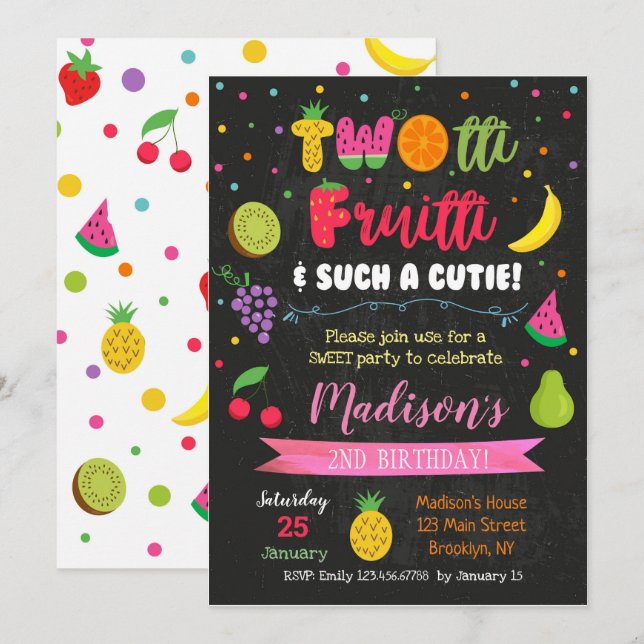 Invitaciones a la fiesta de cumpleaños de Twotti F (Anverso / Reverso)