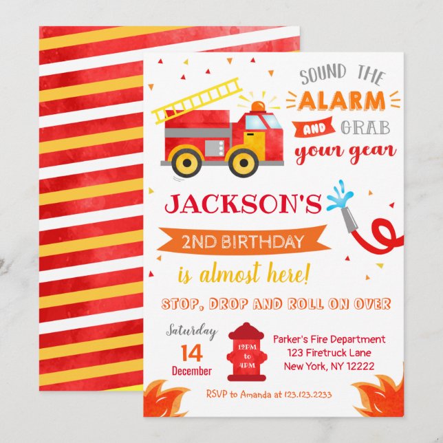 Invitaciones a la fiesta de cumpleaños de un camió (Anverso / Reverso)