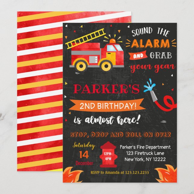 Invitaciones a la fiesta de cumpleaños de un camió (Anverso / Reverso)