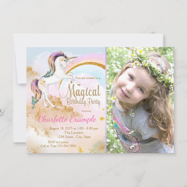 Invitaciones a la fiesta de cumpleaños de Unicorn (Anverso)