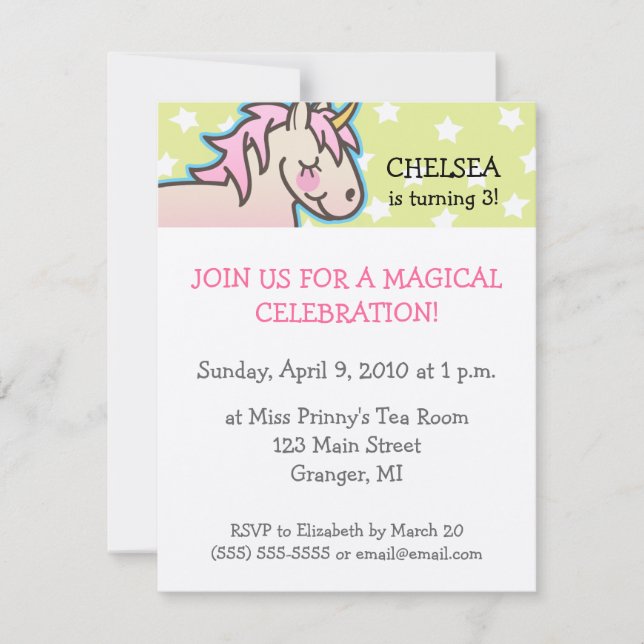 Invitaciones a la fiesta de cumpleaños de Unicorni (Anverso)