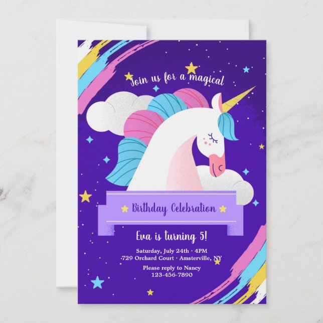 Invitaciones a la fiesta de cumpleaños de Unicorni (Anverso)