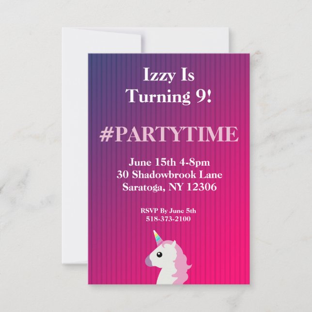 Invitaciones a la fiesta de cumpleaños de unicorni (Anverso)