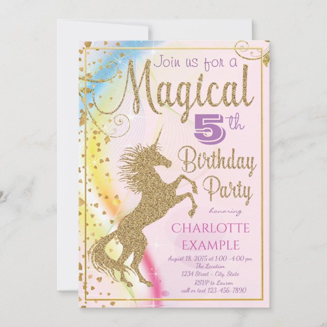 Invitaciones a la fiesta de cumpleaños de unicorni (Anverso)