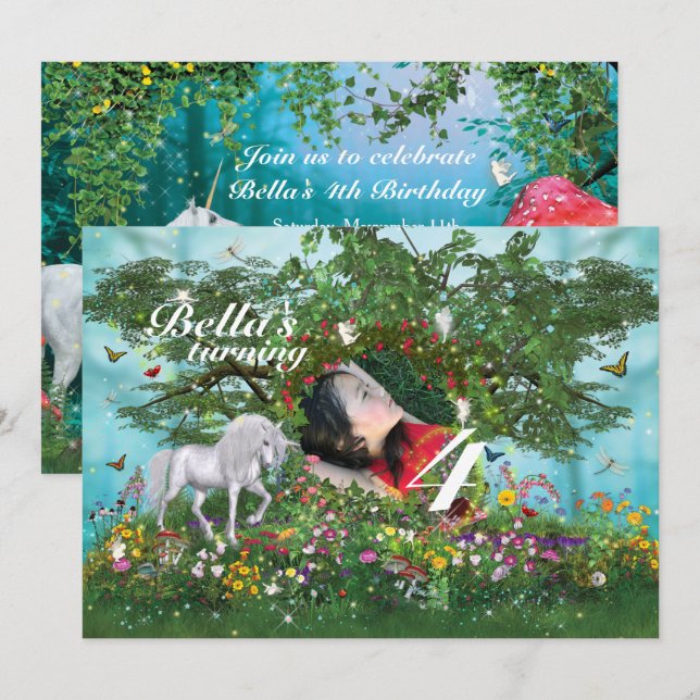 Invitaciones a la fiesta de cumpleaños de Unicorni (Anverso / Reverso)