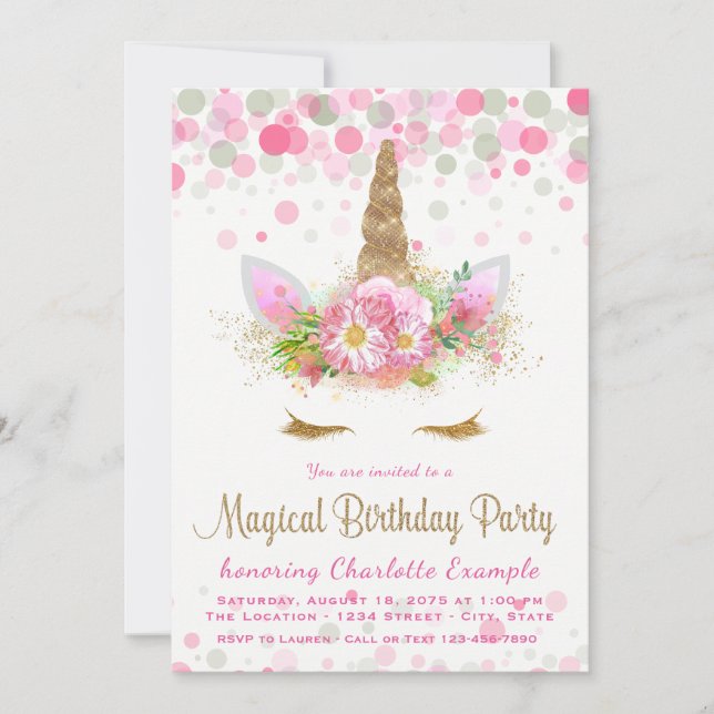 Invitaciones a la fiesta de cumpleaños de Unicorni (Anverso)