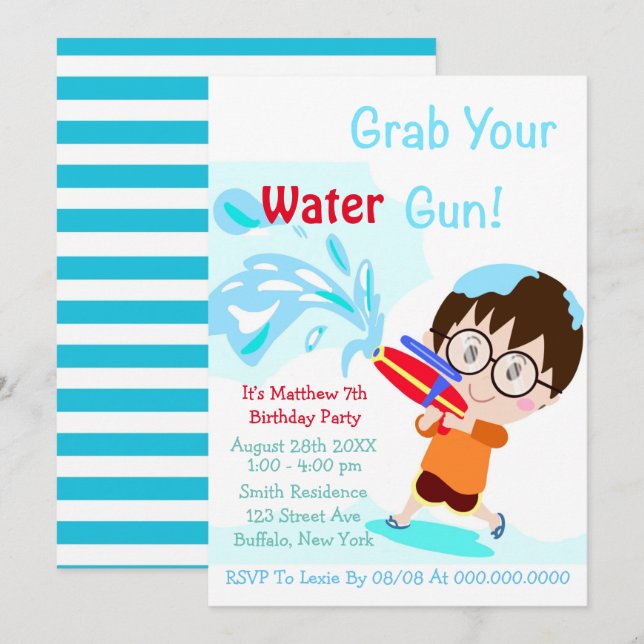 Invitaciones a la fiesta de cumpleaños de Water Gu (Anverso / Reverso)