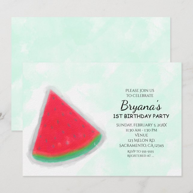 Invitaciones a la fiesta de cumpleaños de Watercol (Anverso / Reverso)
