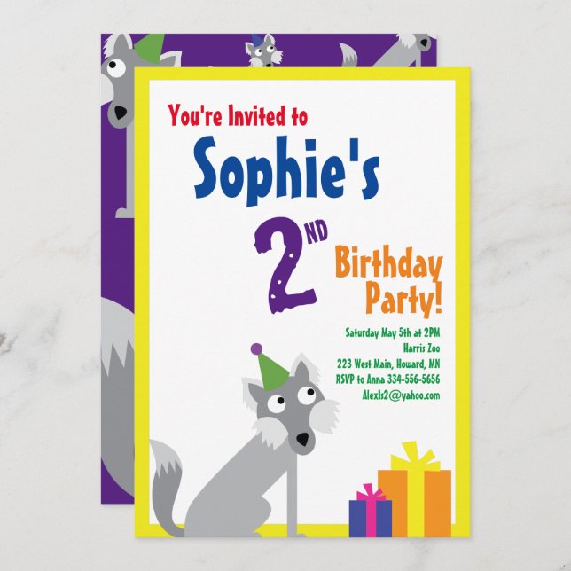 Invitaciones a la fiesta de cumpleaños de Wolf Ani (Anverso / Reverso)