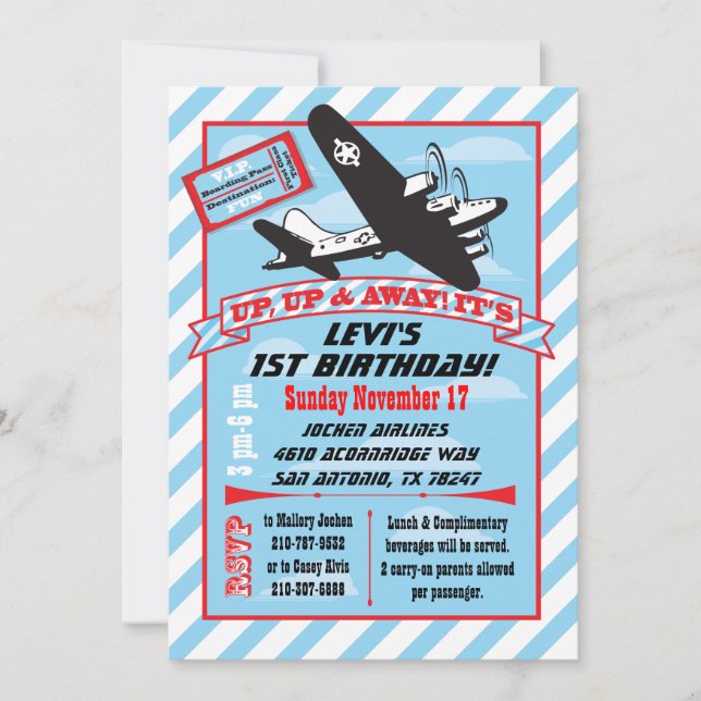 Invitaciones a la fiesta de cumpleaños del avión r (Anverso)