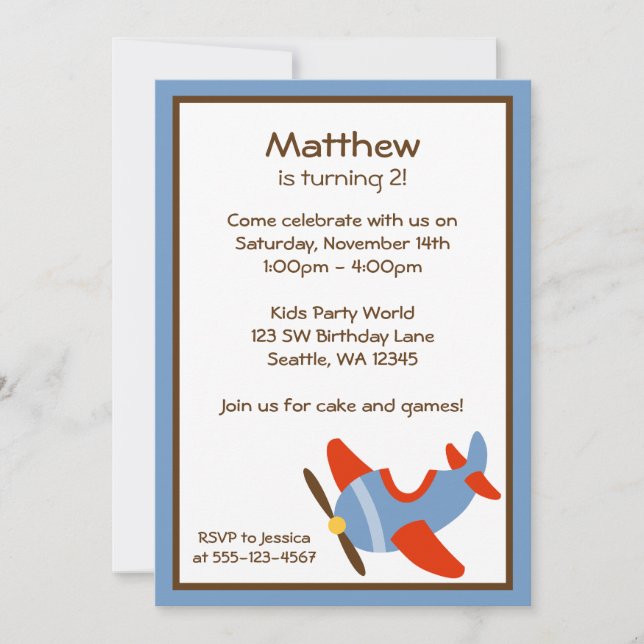 Invitaciones a la fiesta de cumpleaños del avión r (Anverso)