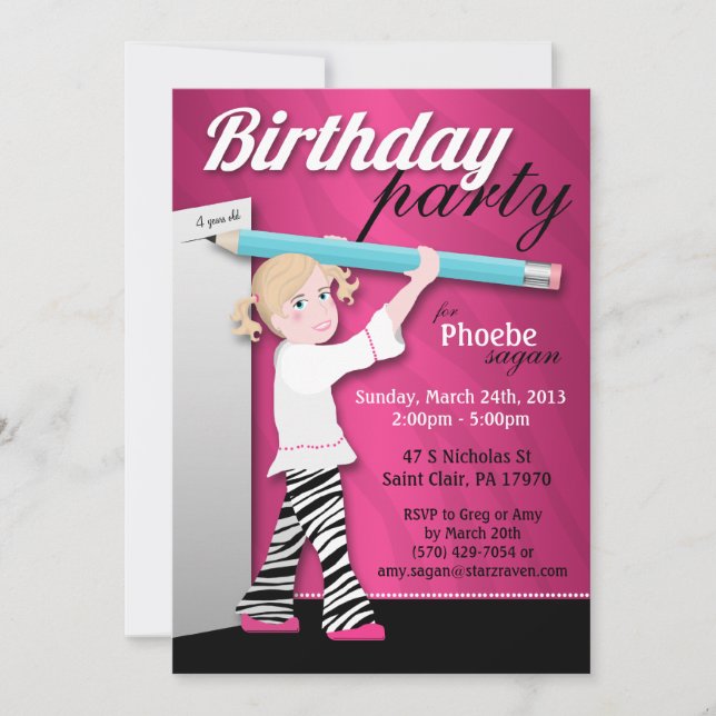 Invitaciones a la fiesta de cumpleaños del Chica d (Anverso)