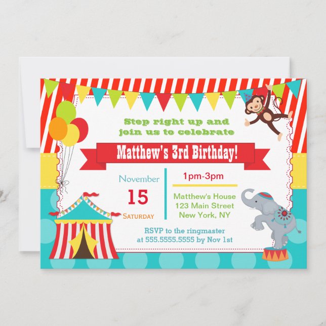 Invitaciones a la fiesta de cumpleaños del Circo d (Anverso)