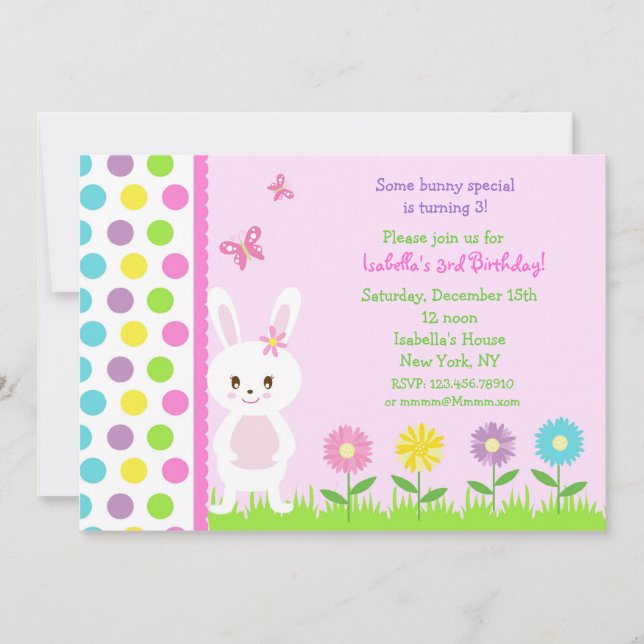 Invitaciones a la fiesta de cumpleaños del conejo  (Anverso)