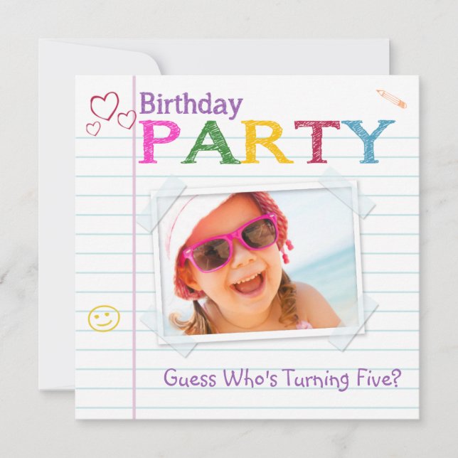 Invitaciones a la fiesta de cumpleaños del Doodle  (Anverso)