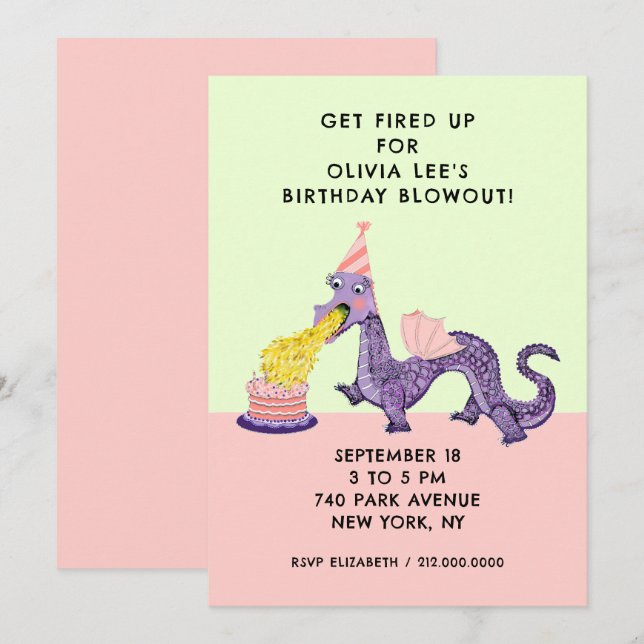 Invitaciones a la fiesta de cumpleaños del dragón (Anverso / Reverso)