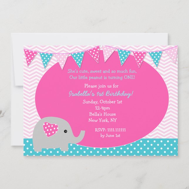 Invitaciones a la fiesta de cumpleaños del elefant (Anverso)