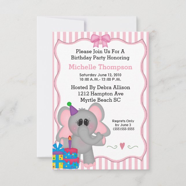 Invitaciones a la fiesta de cumpleaños del Elefant (Anverso)