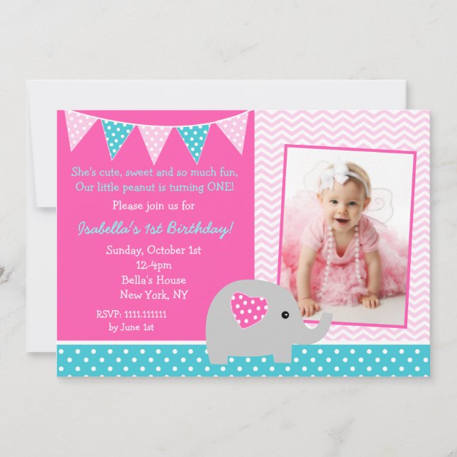 Invitaciones a la fiesta de cumpleaños del elefant (Anverso)