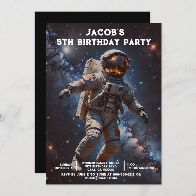 Invitaciones a la fiesta de cumpleaños del espacio (Anverso / Reverso)
