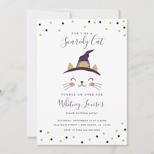 Invitaciones a la fiesta de cumpleaños del gato de (Anverso)