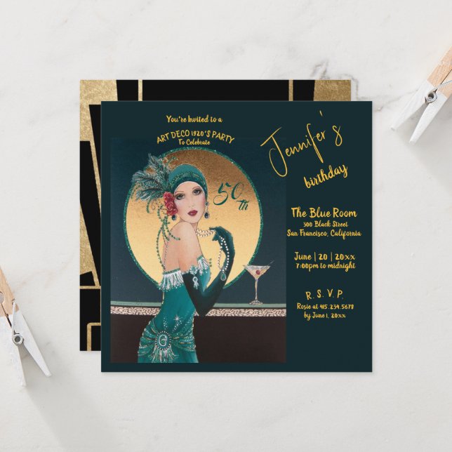 Invitaciones a la Fiesta de Cumpleaños del Gatsby  (Anverso/Reverso In Situ)