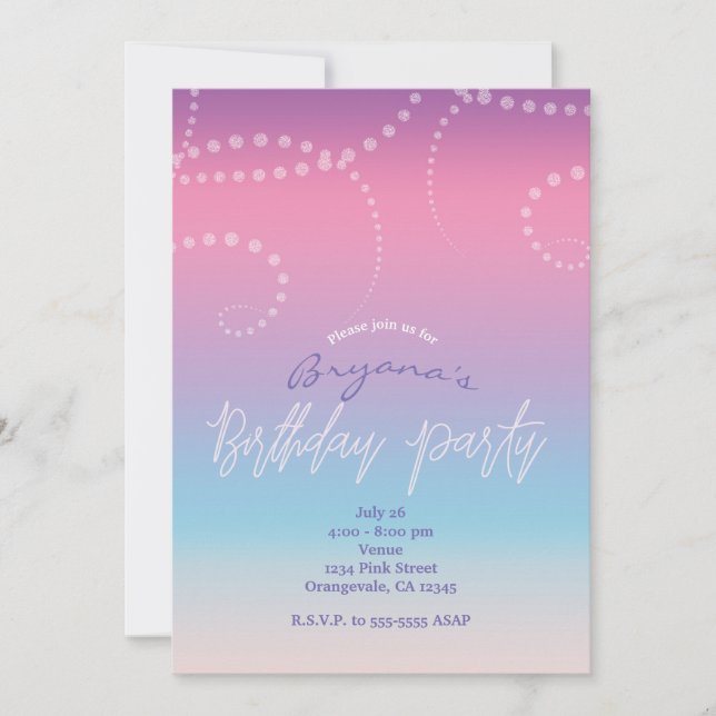 Invitaciones a la fiesta de cumpleaños del glam az (Anverso)
