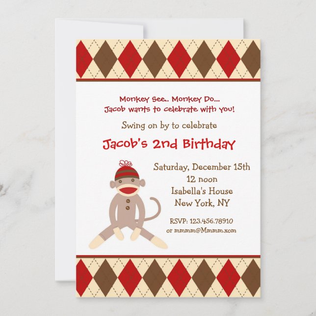 Invitaciones a la fiesta de cumpleaños del mono so (Anverso)