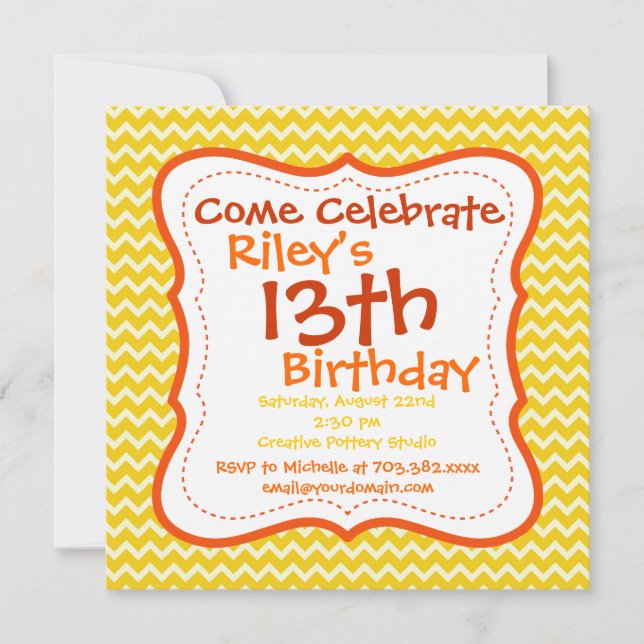 Invitaciones a la fiesta de cumpleaños del naranja (Anverso)