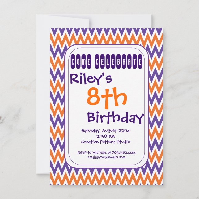 Invitaciones a la fiesta de cumpleaños del Naranja (Anverso)