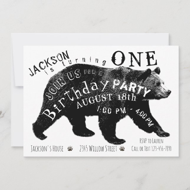 Invitaciones a la fiesta de cumpleaños del oso (Anverso)