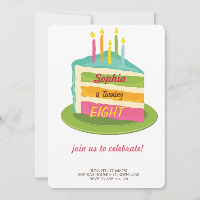 Invitaciones a la fiesta de cumpleaños del pastel (Anverso)