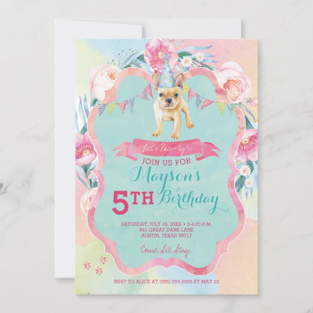 Invitaciones a la fiesta de cumpleaños del perro d (Anverso)