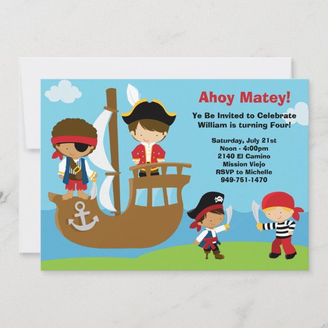 Invitaciones a la fiesta de cumpleaños del Pirata (Anverso)