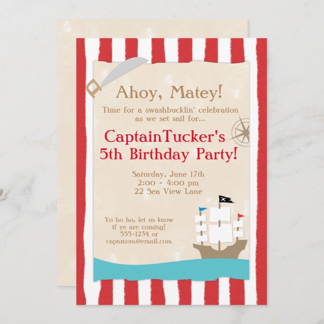 Invitaciones a la fiesta de cumpleaños del Pirata (Anverso / Reverso)