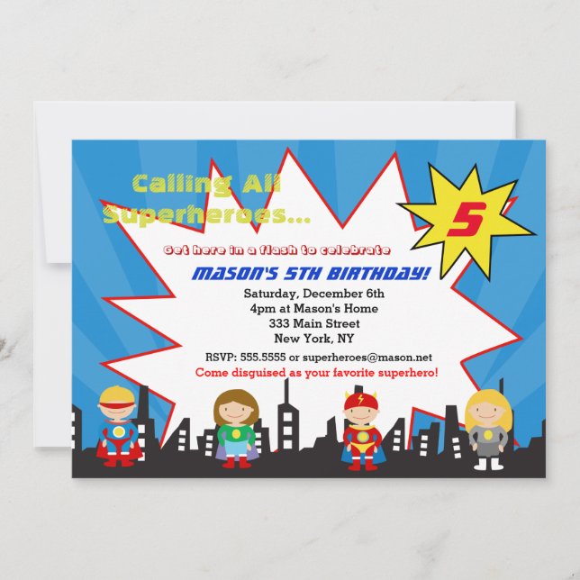 Invitaciones a la fiesta de cumpleaños del superhé (Anverso)