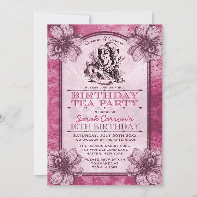 Invitaciones a la fiesta de cumpleaños del té de c (Anverso)