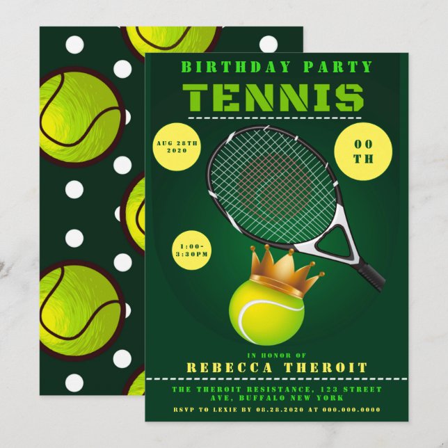 Invitaciones a la fiesta de cumpleaños del tenis d (Anverso / Reverso)