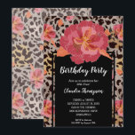 Invitaciones a la fiesta de cumpleaños floral de i<br><div class="desc">Un diseño tremendamente divertido de flores rosadas calientes y puntos de leopardo negro en un fondo de taupe. Perfecto para invitaciones de cumpleaños CUALQUIER AÑO para adultos, invitaciones para fiestas de cumpleaños de Quinceañera, invitaciones para cumpleaños adolescente o cualquier otra ocasión, simplemente cambie la redacción para que se ajuste a...</div>