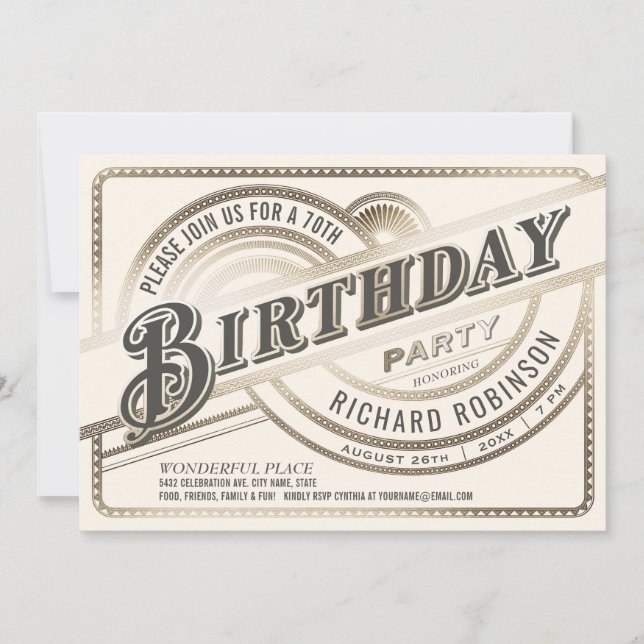 Invitaciones a la fiesta de cumpleaños Gold y Whit (Anverso)