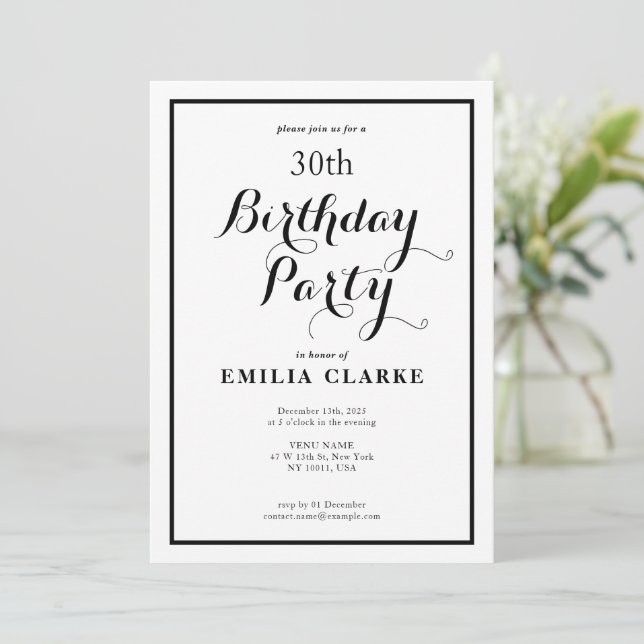 Invitaciones a la fiesta de cumpleaños moderna par (Anverso de pie)