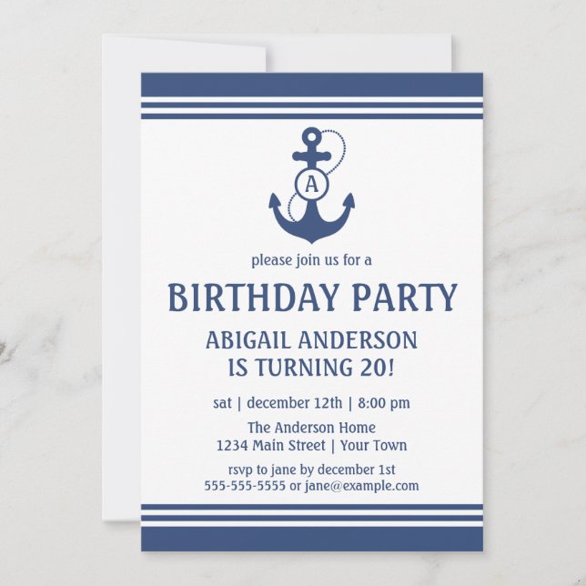 Invitaciones a la fiesta de cumpleaños Náutica de  (Anverso)