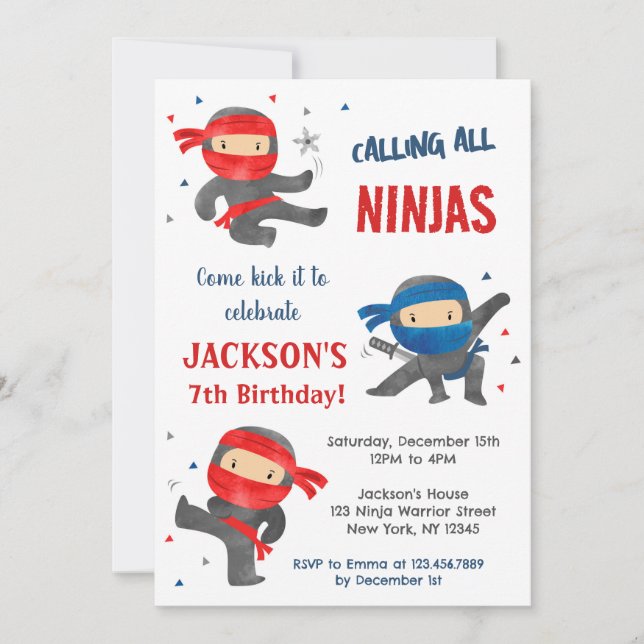Invitaciones a la fiesta de cumpleaños Ninja Karat (Anverso)