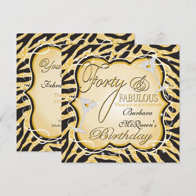 Invitaciones a la fiesta de cumpleaños número 40 d (Anverso / Reverso)