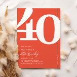 Invitaciones a la fiesta de cumpleaños número 40 d<br><div class="desc">Presentamos una divertida invitación a la fiesta de cumpleaños 40 en blanco y rojo naranja que combina perfectamente el encanto del viejo mundo del audaz número de letra serif '40' con una plantilla personalizada moderna y fácil de usar. Esta invitación no es solamente una carta, es un gran placer apreciar...</div>
