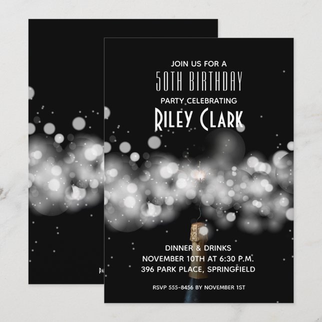 Invitaciones a la fiesta de cumpleaños número 50 d (Anverso / Reverso)