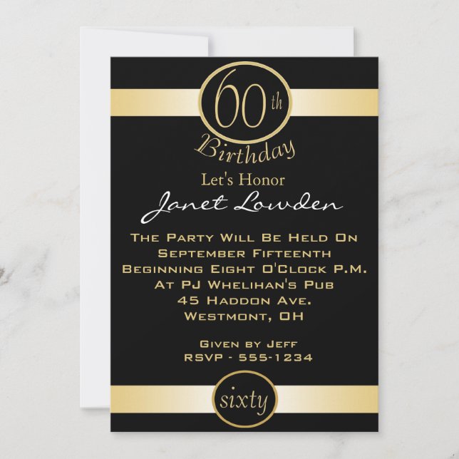 Invitaciones a la fiesta de cumpleaños número 60 (Anverso)