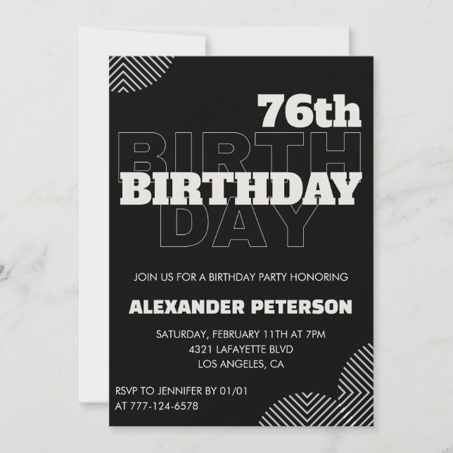 Invitaciones a la fiesta de cumpleaños número 76 d (Anverso)